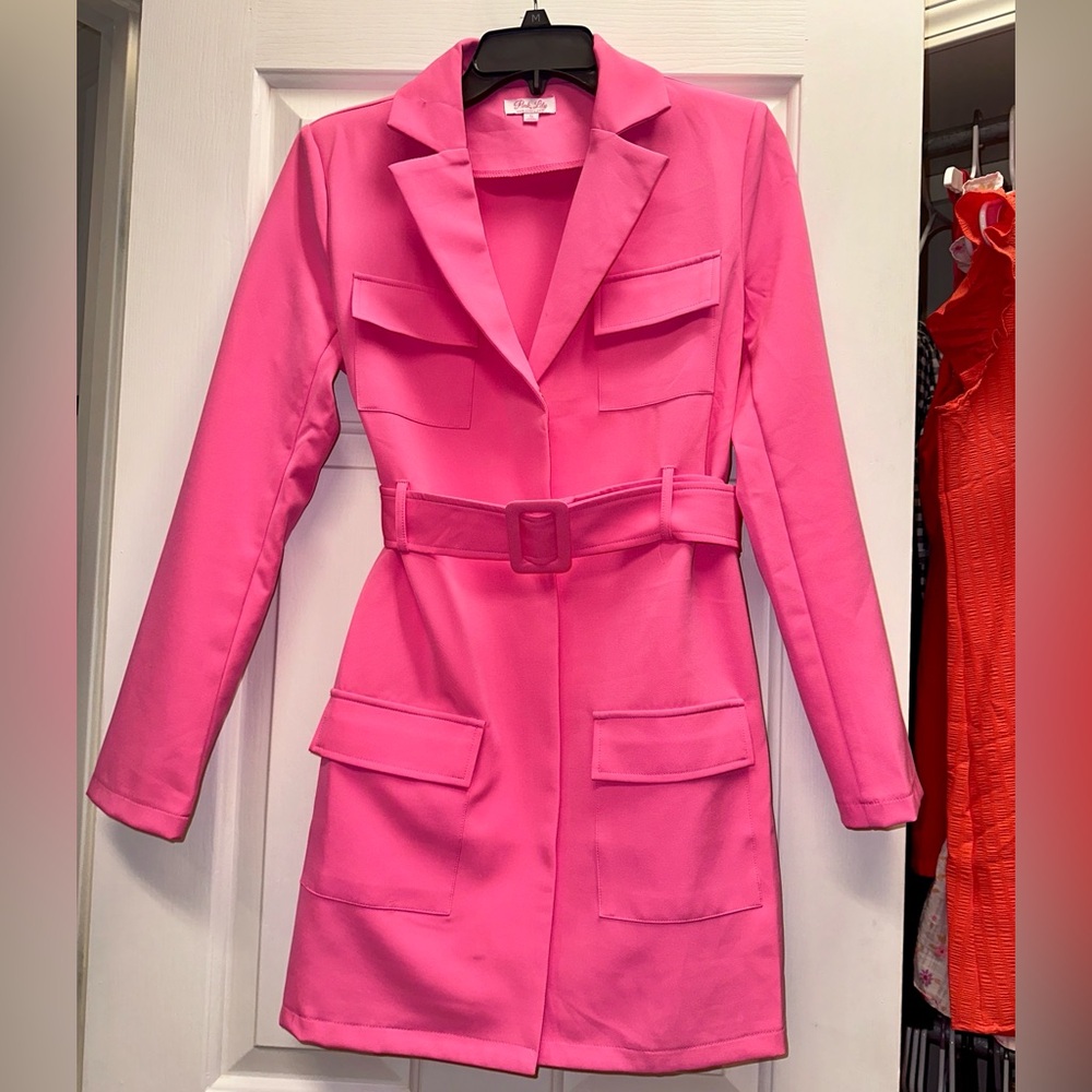 Pink Belted Blazer Dress